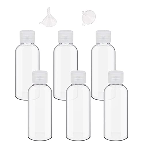 6 Piezas Botellas de plástico de 100 ml con Dos embudos,Botella plástica cosmética Transparente,Apto para cosméticos champú Accesorios de Viaje etc