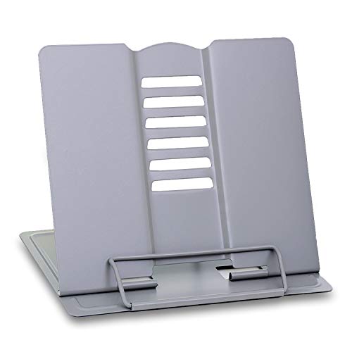 sinzau Atril de lectura portátil multifuncional de metal con 6 niveles ajustables, para cocina y oficina, color gris
