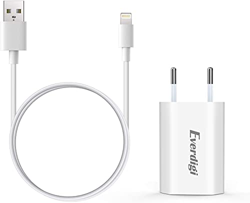 Everdigi Cargador Enchufe Adaptador USB Cable de Carga para Phone Blanco Tres Pies 5W