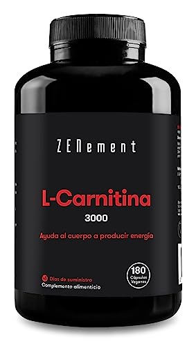 L-Carnitina 3000 mg, 180 cápsulas veganas | Quemagrasas, Mejora Energía, Resistencia y Rendimiento, Pre Workout Gym | Primera calidad, Alta Dosificación | Zenement