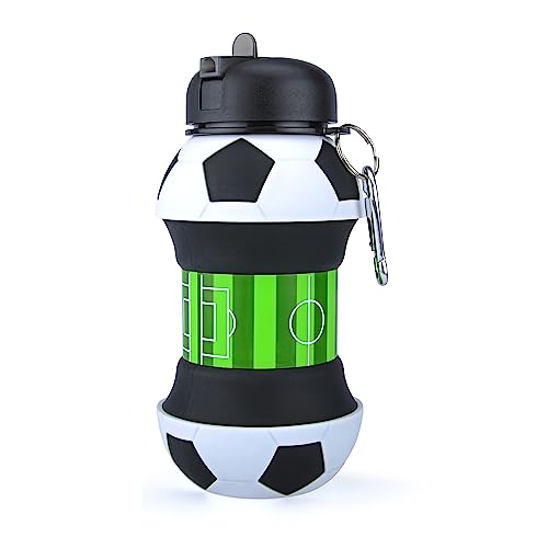 YverLand Botella de agua plegable para niños y niñas sin bpa. Cantimplora infantil para camping, personalizada con tu deporte. Balón de agua compacto para regalo. Pelota (Futbol)