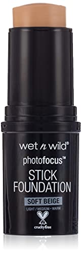 Wet n Wild - Photo Focus Stick Foundation - Corrector en Barra - Ligera, de Larga Duración, para Estar Impecables en Fotos y Selfies - con Aceites de Argán y Girasol - Vegano - Soft Beige - 1 Unidad
