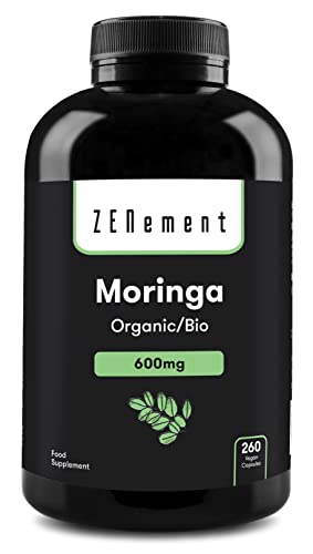 Zenement | Moringa Ecológica, 600 mg, 260 Cápsulas | Superalimento fuente de energía, vitaminas, minerales y antioxidantes | 100% Ingredientes Naturales, Vegano, sin aditivos