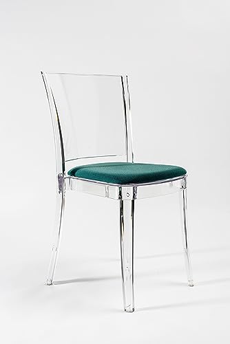 Lucienne - Silla Transparente Neutro - Pack de 4 sillas - con cojín de Trevira Kat Verde Aguamarina - 16C2000