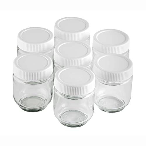 LACOR, 69244, 7 Unidades, Vasos yogurtera, Tarro de Cristal Transparente con Tapa de Rosca para cada Yogurt, Libre de BPA y Apto para el Lavavajillas, Capacidad 190 ml