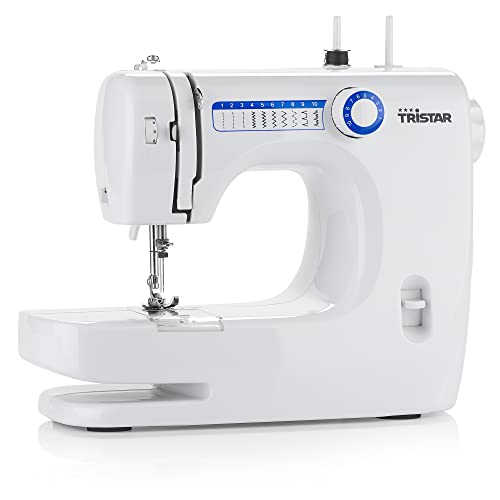 Tristar Máquina de coser: máquina de brazo libre con 10 programas preestablecidos, control de velocidad, función de costura hacia adelante y hacia atrás, SM-6000, plástico, blanca