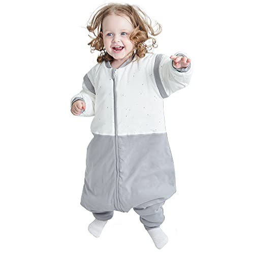 Miracle Baby Saco de Dormir con pies,2.5 TOG con Mangas extraíbles Pijama para bebé de Invierno- Algodón Unisex 6M-18M(Gris+Blanco)
