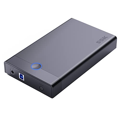 SSK Caja de Disco Duro 3.5 USB3.0 a SATA HDD Caddy para 2.5 3.5 Pulgadas SATA SSD/HDD hasta 20 TB Lector de Caja de Disco Duro Externo sin Herramientas Compatible con UASP Trim