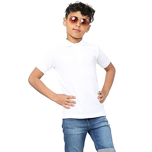 Generation-Gap Camisetas tipo polo liso para niños y niñas, de verano de manga corta para la escuela, blanco, 11-12 Años