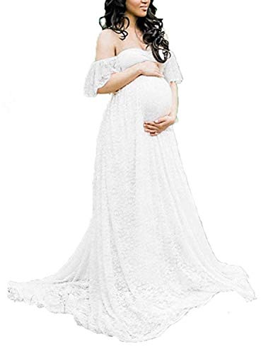 BUOYDM Mujer Vestido Embarazada de Fiesta Largos Foto Shoot Dress Fotográficas de Maternidad Apoyos De Fotografía Blanco M