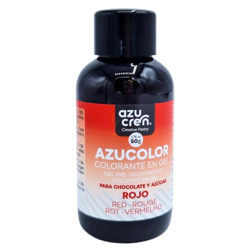 Azucren - AZUCOLOR - Colorante Alimentario en Gel - Colorantes Concentrados para Repostería, Decoración, Glaseado, Macarons, Galletas, Caramelos, Azúcar y Chocolate - 50 Gr (Rojo)