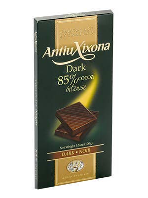 Pack 4 Tabletas Chocolate de 120g marca Antiu Xixona. Chocolate cacao 85%, chocolate cacao 72%, chocolate negro con almendras, chocolate negro con arándanos.