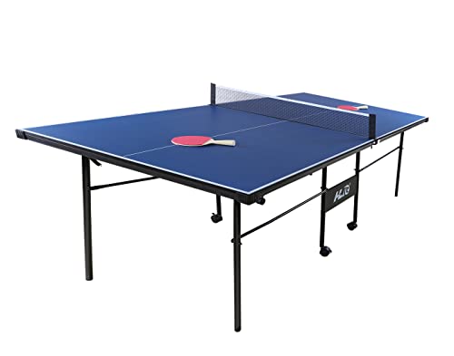 HLC Mesa de ping pong de 7 pies, mini mesa de ping pong, profesional, plegable, para interiores, con raqueta de ping pong y red, color azul