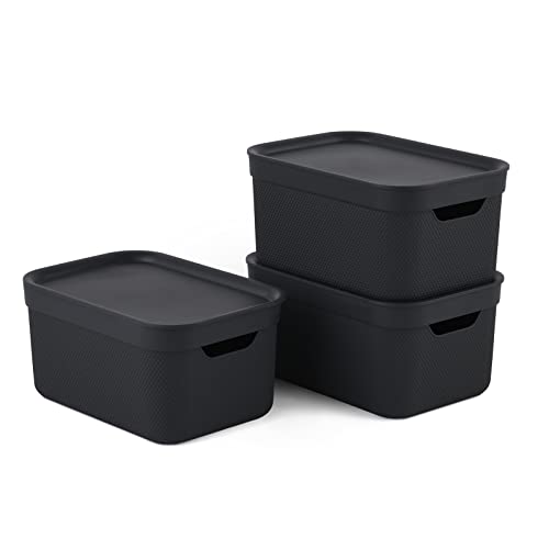 Caja decorativa Jive, juego de 3 cajas de almacenamiento de 5l con tapa, plástico (PP reciclado), negro, 3x5l (26,5 x 18,5 x 13,5 cm)