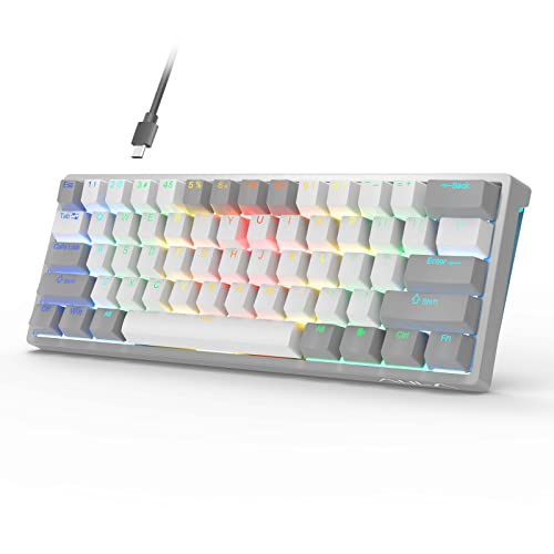 AULA Teclado mecánico 60% 29 RGB para juegos de PC 60%, mini teclado compacto de perfil bajo, teclado mecánico intercambiable en caliente con interruptores rojos, gris y blanco