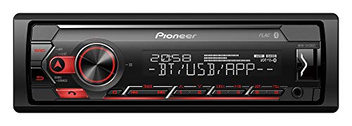 PIONEER Receptor 1-DIN con Bluetooth, iluminación roja/blanca, conector USB/3,5 mm, Spotify, Pioneer Aplicación Smart Sync y compatible con dispositivos Apple y Android, rojo/negro, MVH-S420BT