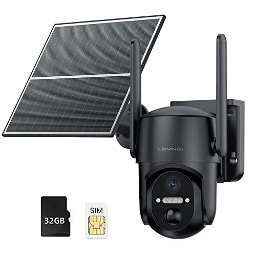 4G/3G LTE Cámara de Vigilancia Solar Exterior Inalámbrico con Visualización de 360 °, Detección de Movimiento, 2K Visión Nocturna, Audio Bidireccional, IP66 Impermeable, Tarjeta SIM, SD Incluida