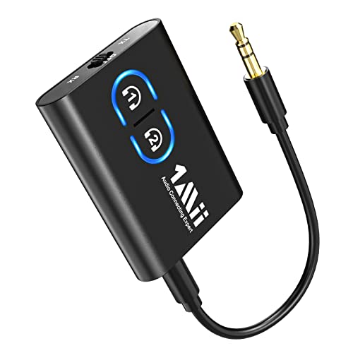 1Mii Transmisor Receptor Bluetooth 5.3 TV, Adaptador Bluetooth Audio Jack 3.5mm Aux aptX Baja Latencia & HD, Dual Link, Música HiFi para PC/Estéreo/Coche/Auriculares/Altavoces/Avión