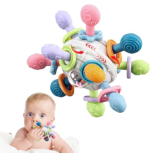 Juguete mordedor para bebé, anillo de dentición de silicona, pelota de agarre juguete para bebé, juguete sensorial y motriz, juguete Montessori, sonajero para bebé, regalo para bebés de 3 a 36 meses