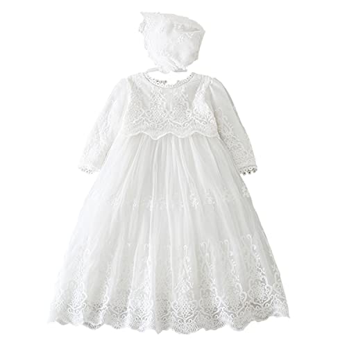 Leideur Vestidos de Bautizo Niñas Largas Blancas Vestidos para Ocasiones Especiales Cumpleaños (24 Meses, Blanca 1)