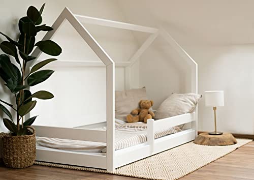 Cama de casa Montessori blanca para niños, cama de casa hecha a mano para niños pequeños, cama de madera Cottage