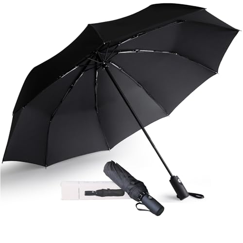 AMVUZ Paraguas Plegable de Viaje Compacto Automático a Prueba de Viento (Negro)