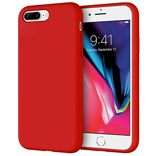 JETech Funda Silicona para iPhone 7 Plus, iPhone 8 Plus, 5,5', Protectora de Cuerpo Completo con Tacto Suave y Sedoso, Antigolpes Carcasa con Forro de Microfibra (Rojo)