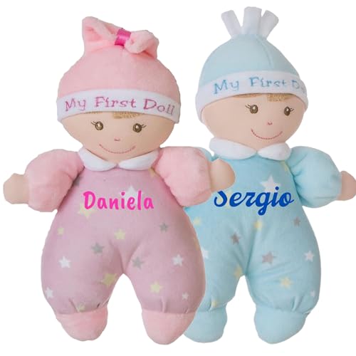 Muñeca de Trapo Personalizada – Regalo Bebe Recien Nacido Niño y Niña con su Nombre – Peluche Bebe – Muñeco Bebe Blandito – Muñeca Bebe 1 año (Rosa)