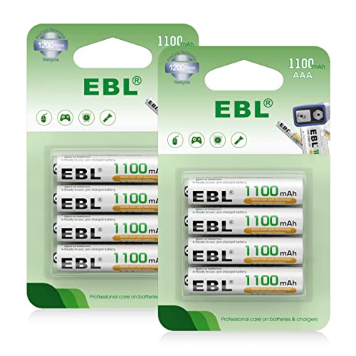 EBL 8PCS AAA Baterías Recargables, Baterías Recargables AAA 1100mAh 1.2V Ni-MH de Alta Capacidad con Descarga Constante, con Embalaje Nuevo