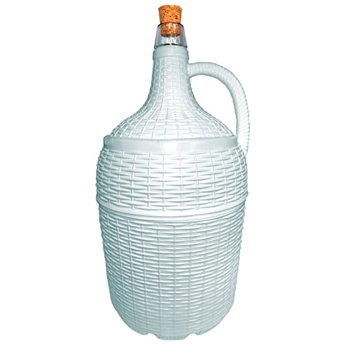 Tradineur - Garrafon de cristal con forro de plástico - Capacidad de 5 Litros - Botella para el almacenaje y conservación de bebidas- Ø 18 x 37 cm - Color Blanco