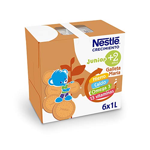 Nestlé Junior2+ Crecimiento Galleta María Preparado Lácteo Infantil con Cereales, 6 x 1L