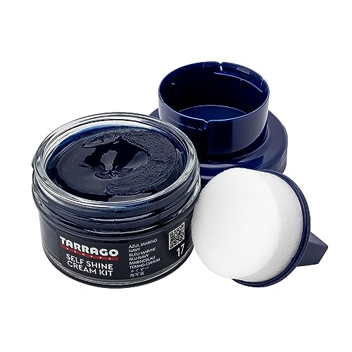 Tarrago Self Shine Cream Kit 50ml | Crema Cera Autobrillante | Apto para Cuero y Cuero Sintético | Tinte Acabado Brillante Para Teñir Zapatos y Accesorios | Cuidado del Calzado | Color Azul Marino