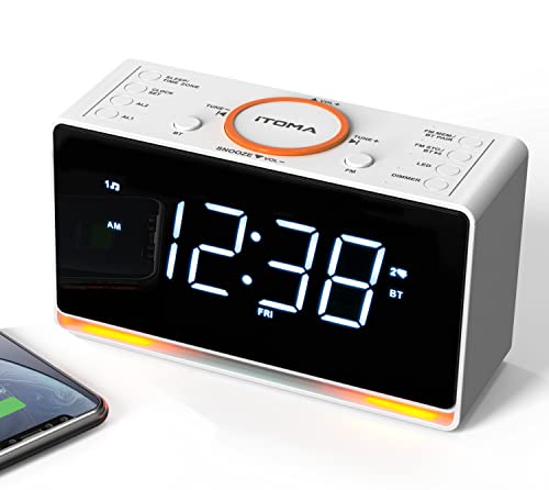 Radio Reloj Despertador, Reloj con Pantalla LED Blanca de 1,4' con Bluetooth, Radio FM, Alarma Dual, Temporizador de Reposo, repetición, atenuación automática y Manual iTOMA CKS718