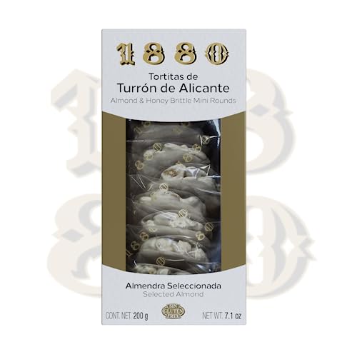 1880 - Tortitas de Turrón de Alicante Sin Gluten, Calidad Suprema, Típico Dulce Navideño, Receta Artesanal, 200g