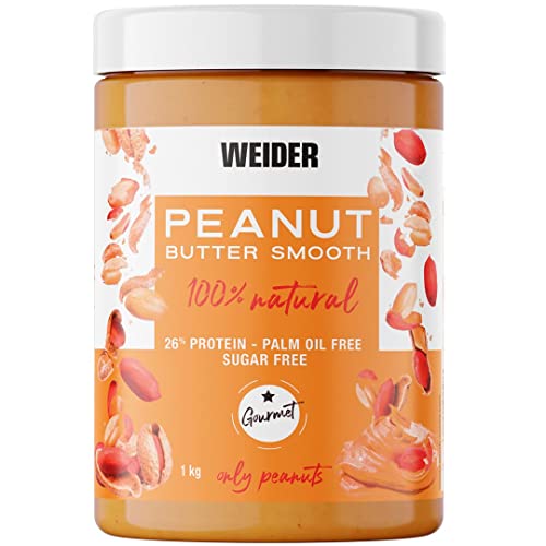 Weider Peanut Butter. 100% Mantequilla De Cacahuete natural con textura suave y cremosa. Sin azúcares añadidos. Apta para veganos. Sin aceite de palma 1000g