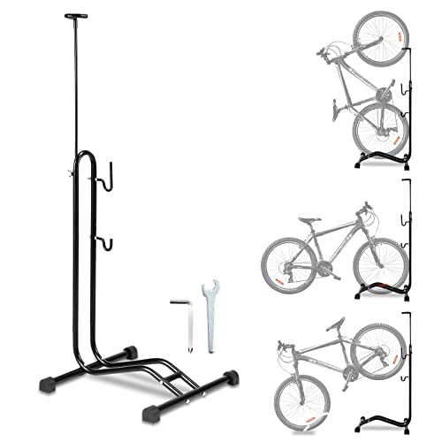 Joparri Soporte de bicicleta 3 en 1 para suelo de 20 a 29 pulgadas, horizontal y vertical, altura ajustable, adecuado para rueda delantera o trasera, 42,5 x 43,5 x 117