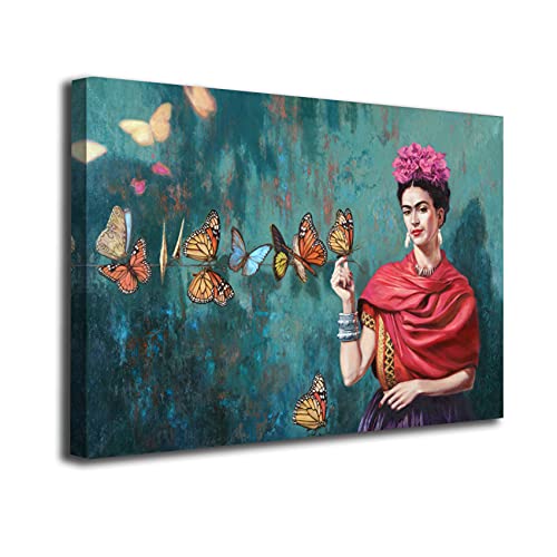 Genérico Cuadro Lienzo Canvas Frida Kahlo Mariposas– Varias Medidas - Lienzo de Tela Bastidor Madera de 3 cm - Alta resolucion (100, 68)