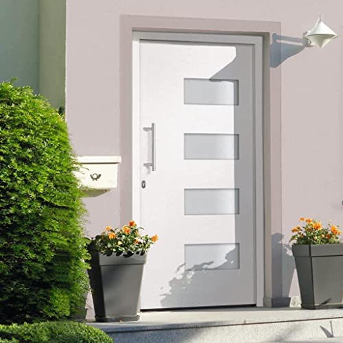 HINSD Puerta delantera de aluminio y PVC blanco 100x210 cm-Hardware Materiales de Construcción Puertas Puertas de Hogar
