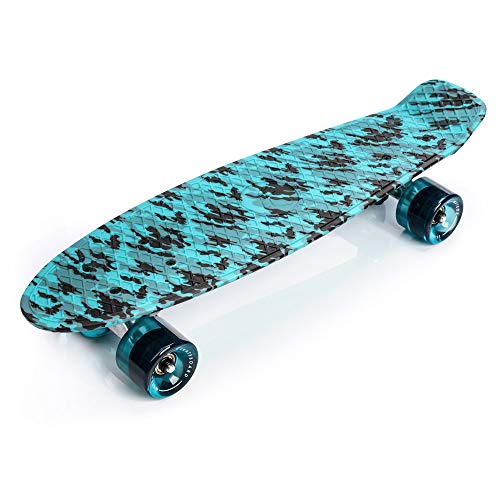 meteor Monopatín Retro plástico Skateboard Completo Patineta para Niños Jóvenes Adultos Mejor Calidad Robusto Ligero Ruedas - Buen Regalo (Blue/Black)
