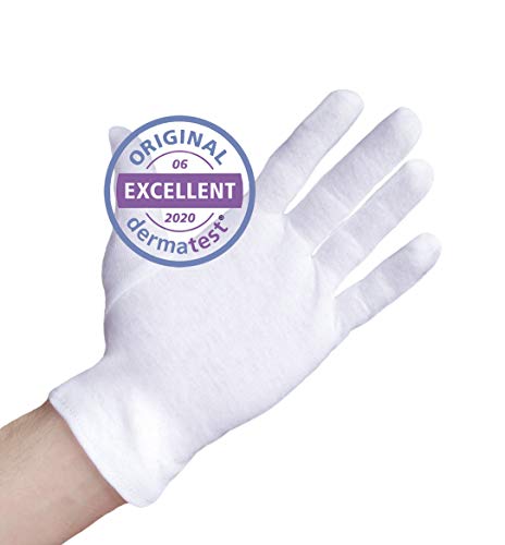 Guantes de algodón blanco, guantes hidratantes, guantes de hilo hechos de 100% algodón para su protección cuando tenga la piel seca, 3 pares, M