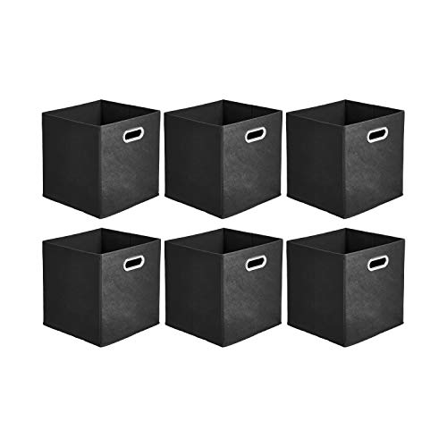 Amazon Basics - Cajas de almacenamiento de tela, con forma de cubo, plegables, con ojales metálicos, 6 unidades, negro