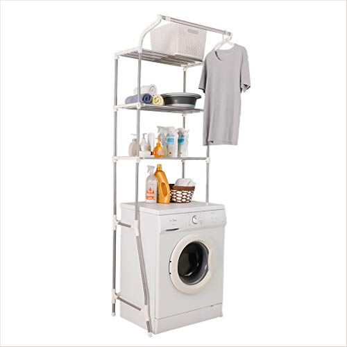 Hershii Estante de lavandería de 3 niveles sobre el inodoro/lavadora, organizador de baño, soporte ajustable para ahorrar espacio, con barra para colgar ropa, color marfil