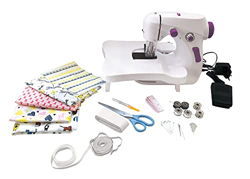 Lexibook, Taller de Costura, máquina de coser, 5 cupones de tela y accesorios incluidos, Blanco / purpura, SW200