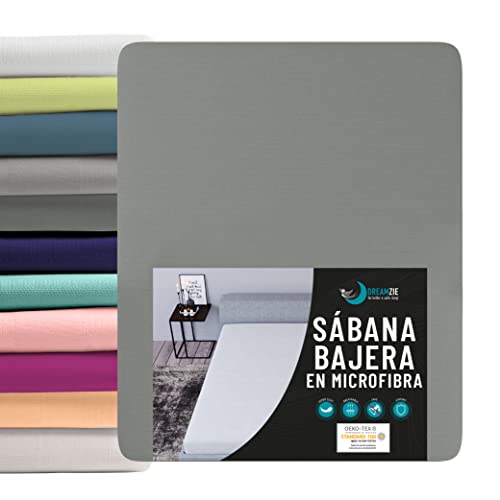 Dreamzie Sabanas 135 x 190 Ajustable - Microfibra Ultra Suave Oeko Tex Certificado - Sabana Bajera 135x190 - Gris Carbón