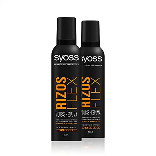 Syoss - Espuma Rizos Flex - Rizos Perfectamente Definidos Sin Encrespamiento - 2uds de 250ml - Cabello como recién salido de la peluquería