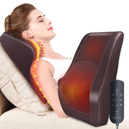 OMASSA Masajeador de espalda con calor, 3D masajeador electrico para aliviar el dolor, Masajeador de cuello, espalda, hombros y piernas para casa y la oficina, regalos para padres, amigos, Marrón