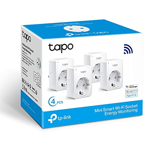 TP-Link Tapo P100 (4-Pack) - Mini Enchufe Inteligente Wi-Fi, óptimo para programar el encendido/apagado y ahorrar energía, no necesita HUB, compatible con Alexa y Google Home