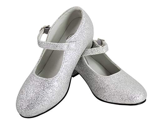 Gojoy shop- Zapato con Tacón de Danza Baile Flamenco o Sevillanas para Niña y Mujer,Contiene : Zapato con Tacón y Mochila de Cuerdas. 5 Colores Disponibles (P- Silver, 27)