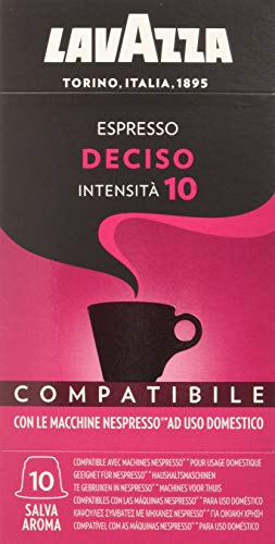 Lavazza Cápsulas de Café Compatibles Nespresso Espresso Deciso, Paquetes de 10 x 10 Cápsulas (Total: 100 Cápsulas)