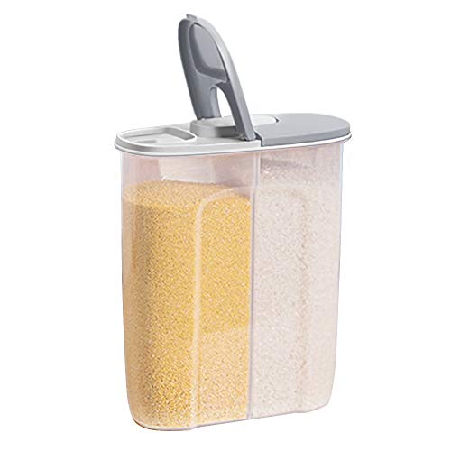 2 in 1 Bote Cereales con Hermético Cubierta,2.5L Recipientes de Secos Cereale para Almacenamiento,Plástico Caja Alimentos Libre de BPA para Cocina,Dispensador de Harina Azúcar Arroz (Gris)